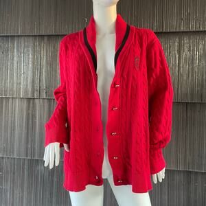 🔥Lauren Ralph Lauren Cable Knit Cotton Logo Button Preppy sweater Cardigan 1X